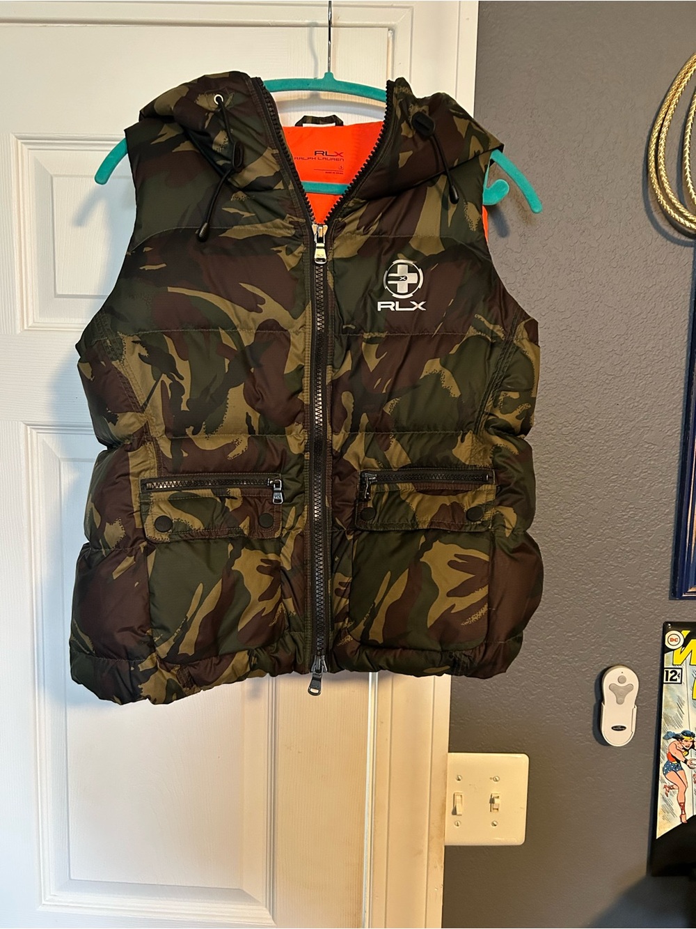 Ralph Lauren RLX Camouflage Puffer Vest with Orange Lining